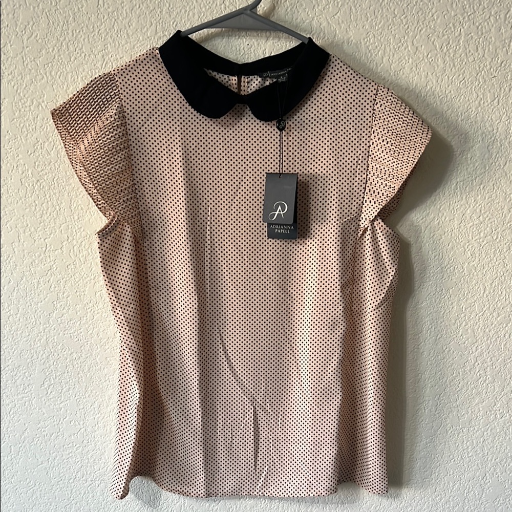 Adrianna Papell Polka Dot Blouse with Black Collar